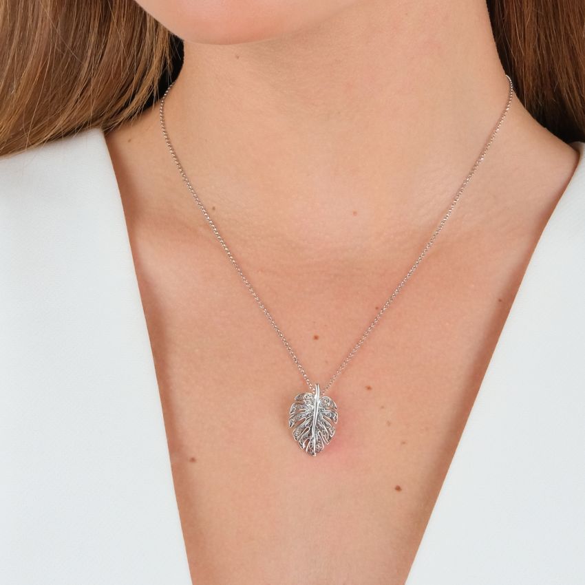 Collier Monstera en Argent 
