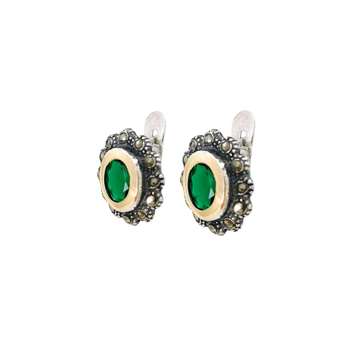 Earrings Green Marcasites in Silver and Gold Earrings Green Marcasites in Silver and Gold