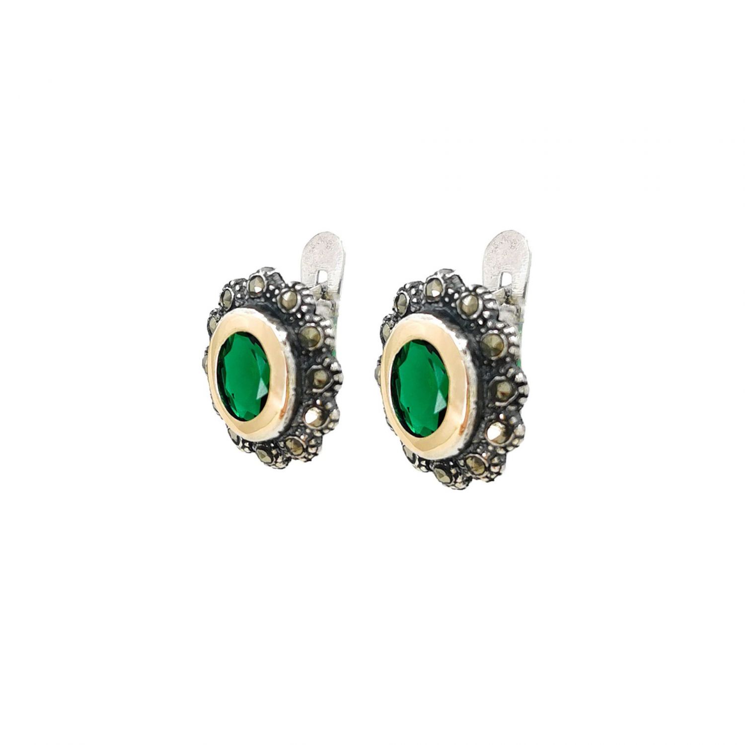 Earrings Green Marcasites in Silver and Gold 