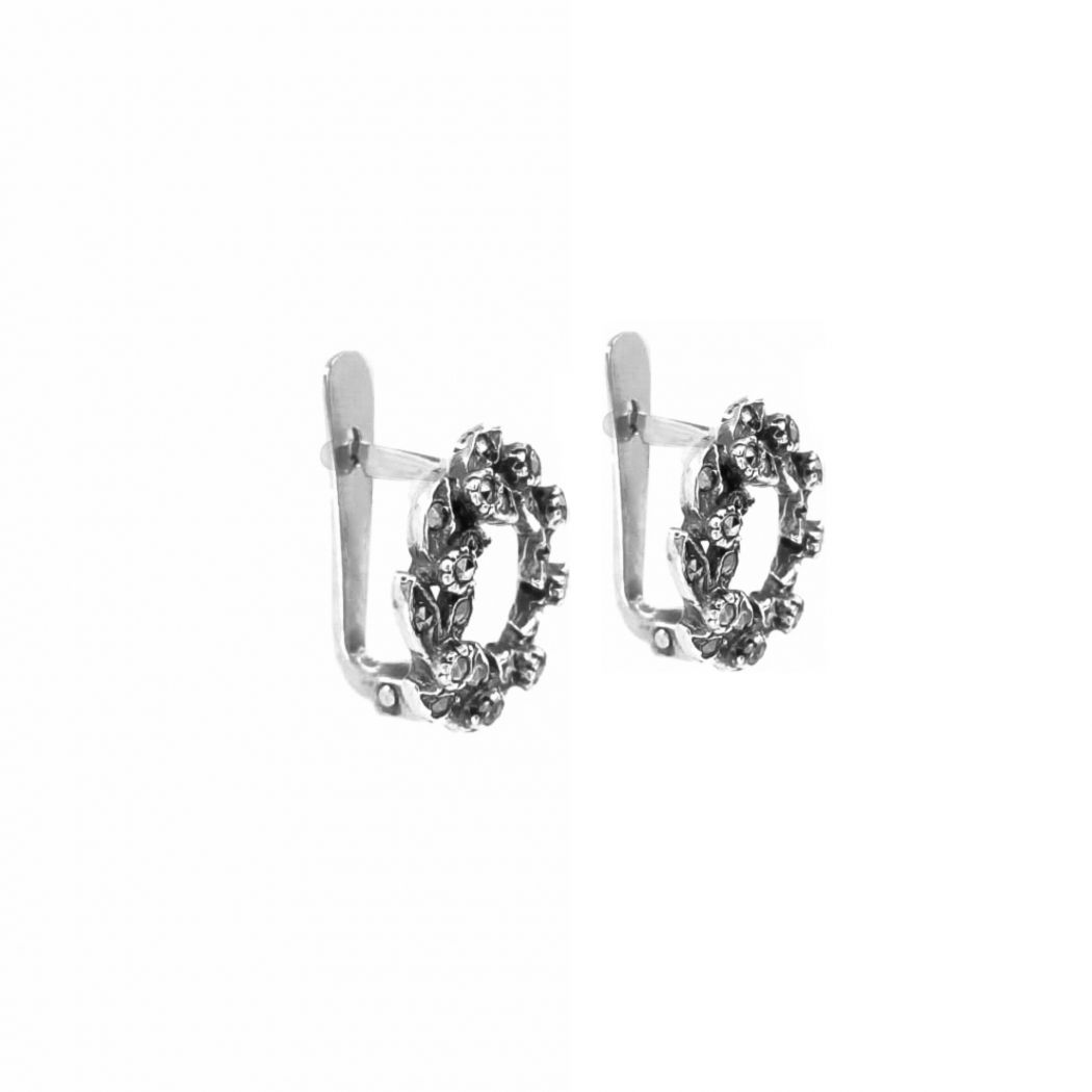 Earrings Crown Marcasites in Silver 