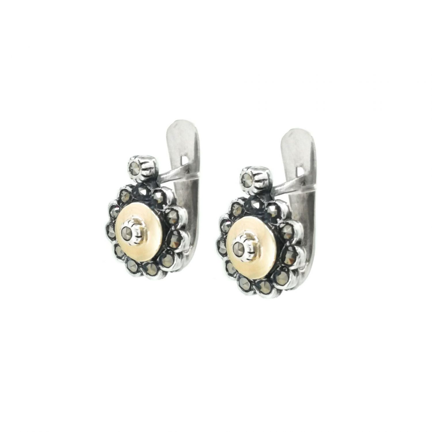 Boucles d'Oreilles Marcassites en Argent et Or Boucles d'Oreilles Marcassites en Argent et Or