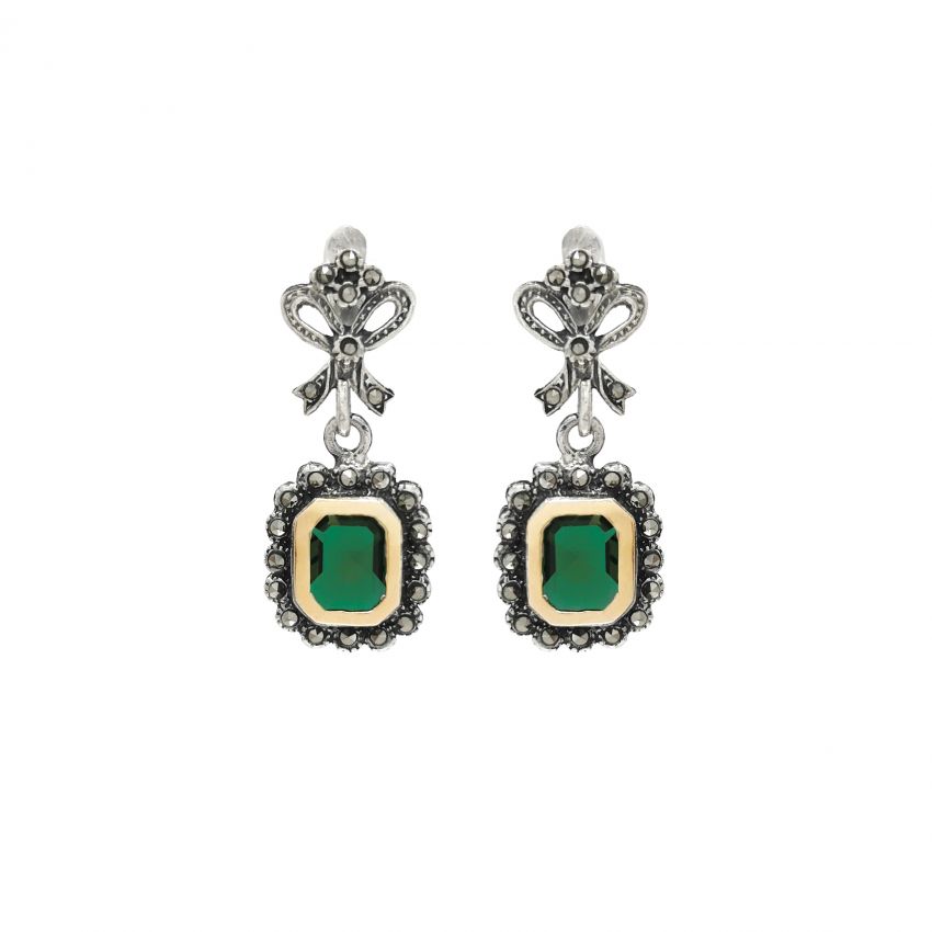 Earrings Green Tie in Silver and Gold 