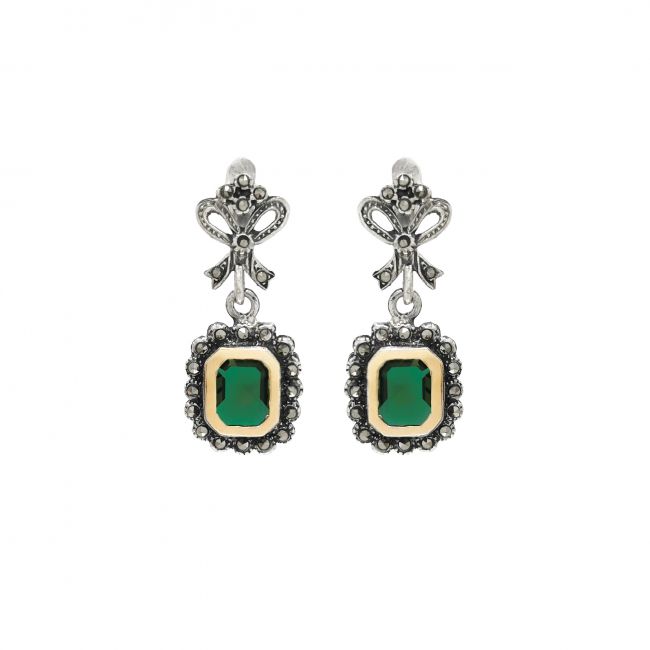 Earrings Green Tie in Silver and Gold 