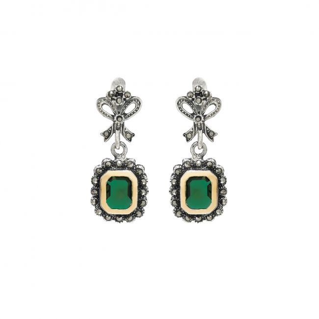 Earrings Green Tie in Silver and Gold