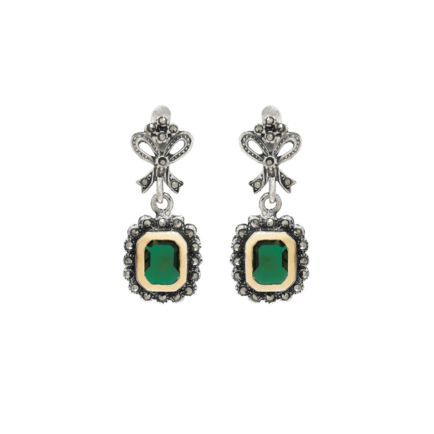 Pendientes Corbata Verde de Plata y Oro Pendientes Corbata Verde de Plata y Oro
