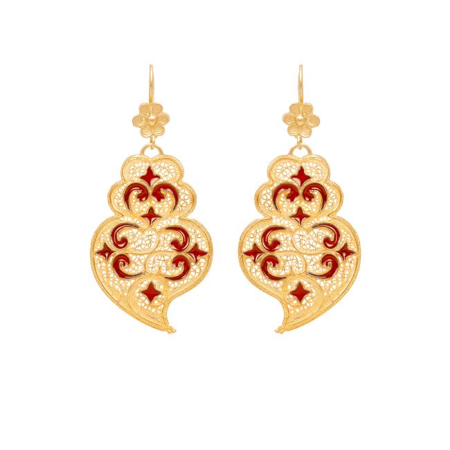 Earrings Heart of Viana Red Azulejo in Gold Plated Silver