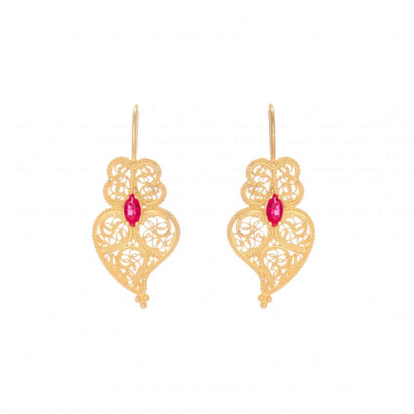 Earrings Heart of Viana Red in Gold Plated Silver 