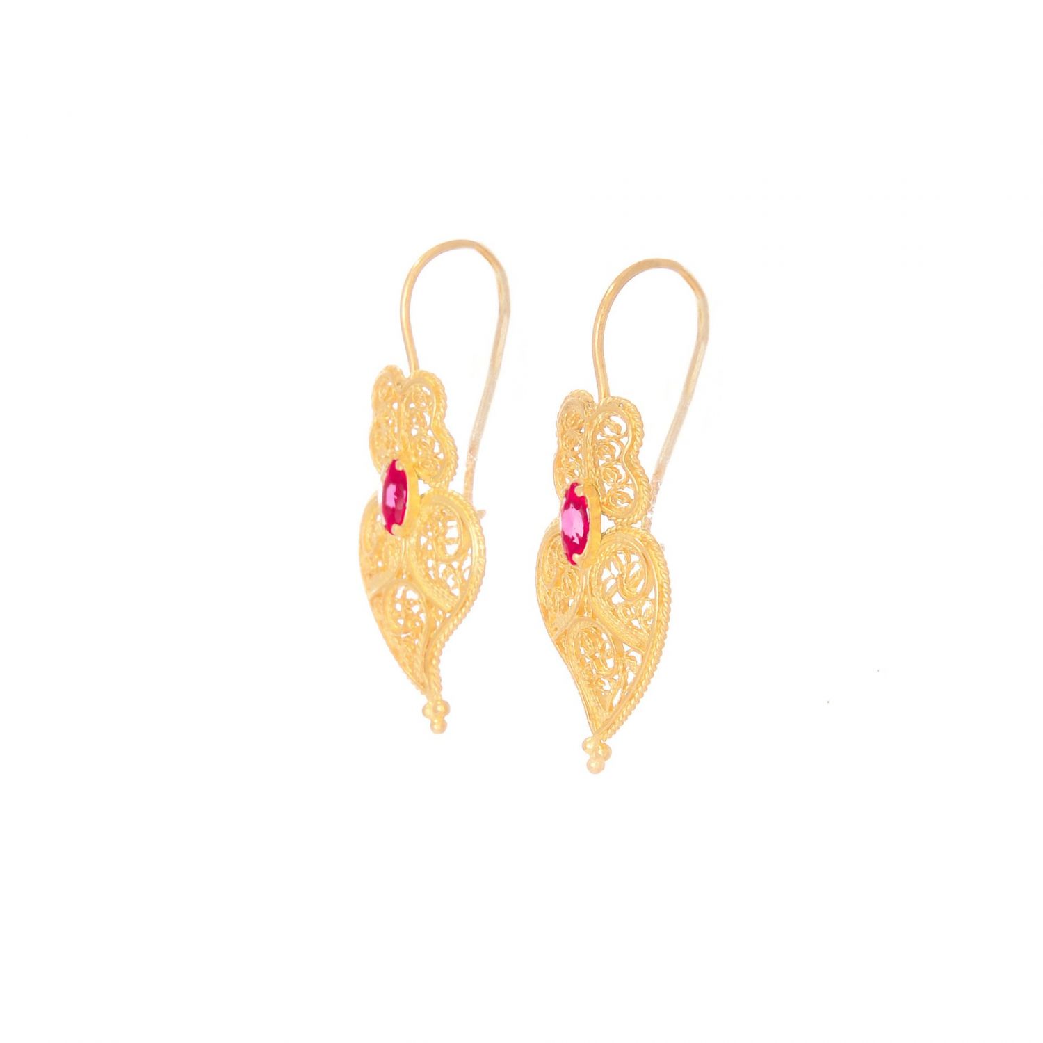 Pendientes Corazón de Viana Rojo de Plata Bañada en Oro 