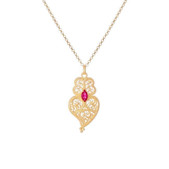 Necklace Heart of Viana Red in Gold Plated Silver 