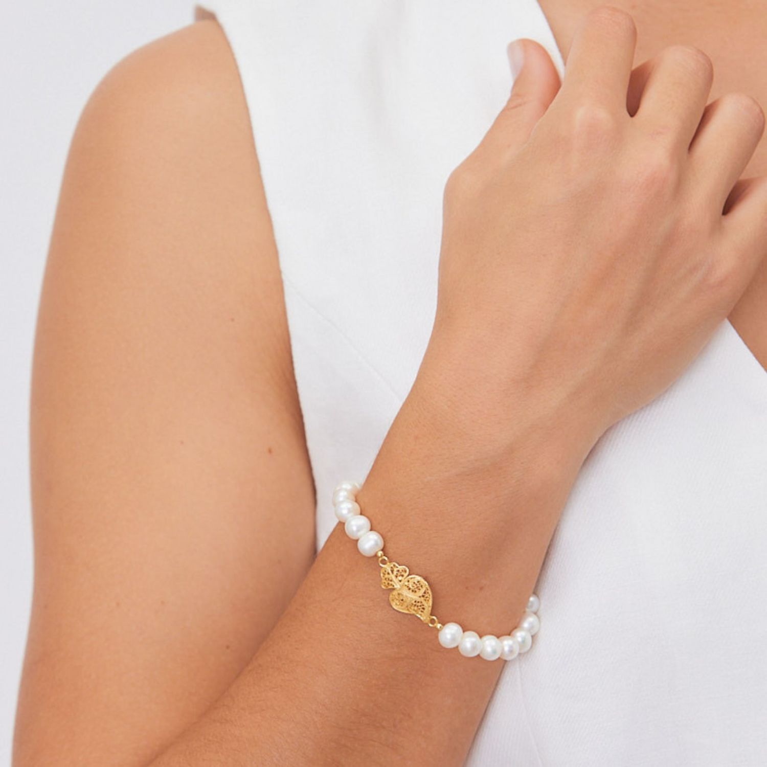 Bracelet Heart of Viana in Gold Plated Silver with Pearls Bracelet Heart of Viana in Gold Plated Silver with Pearls