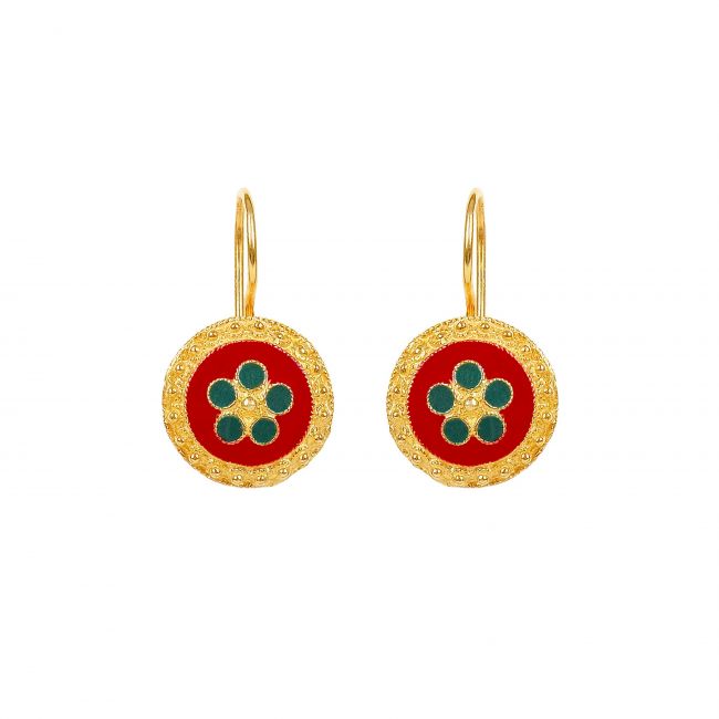 Earrings Red and Green Caramujo in Gold Plated Silver 