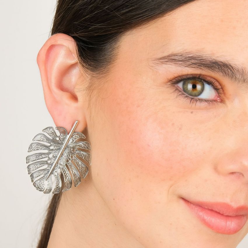 Earrings Monstera XL in Silver 