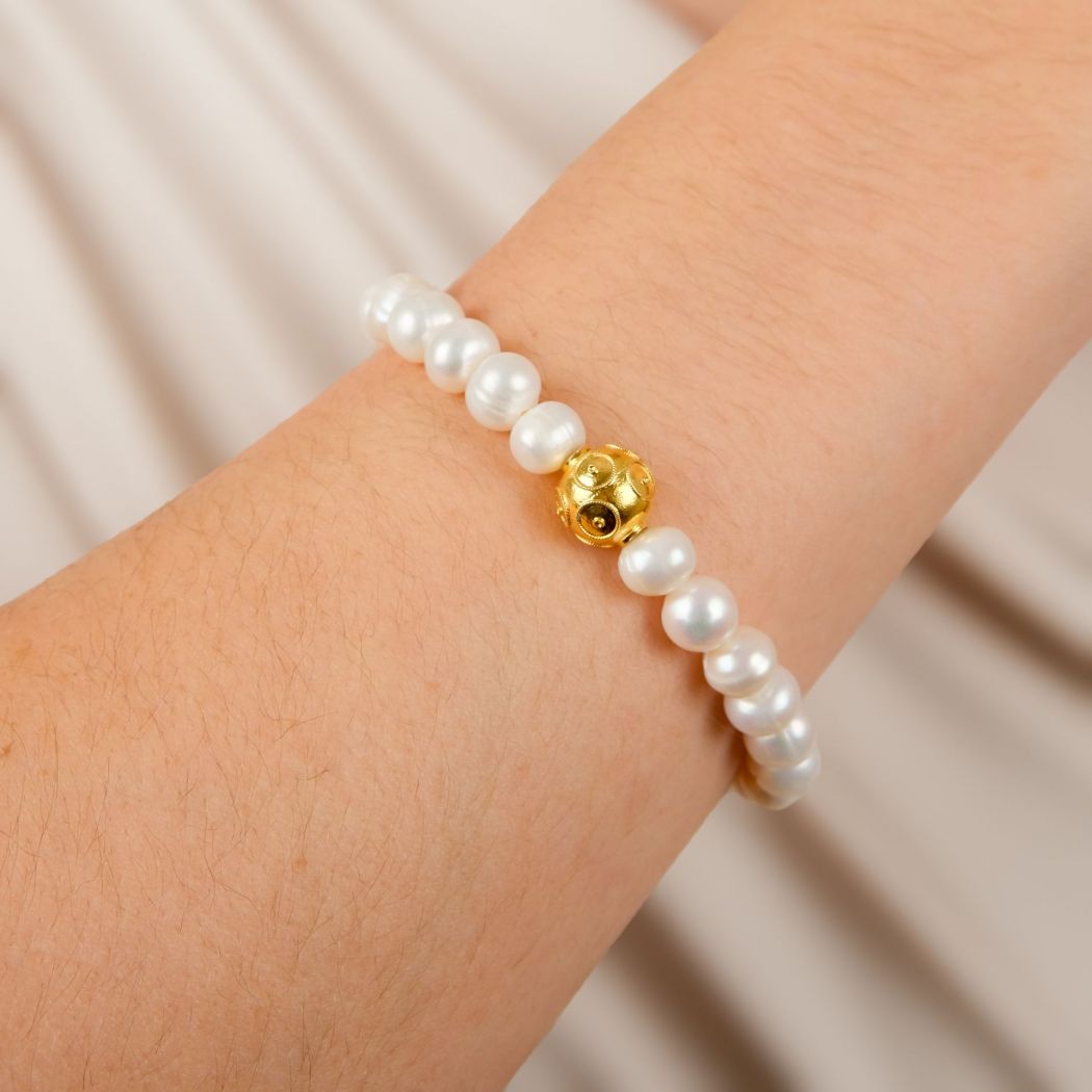 Bracelet Viana's Conta in Gold Plated Silver and Pearls 