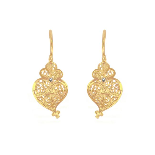 Earrings Heart Full in 19,2Kt Gold and Diamond 