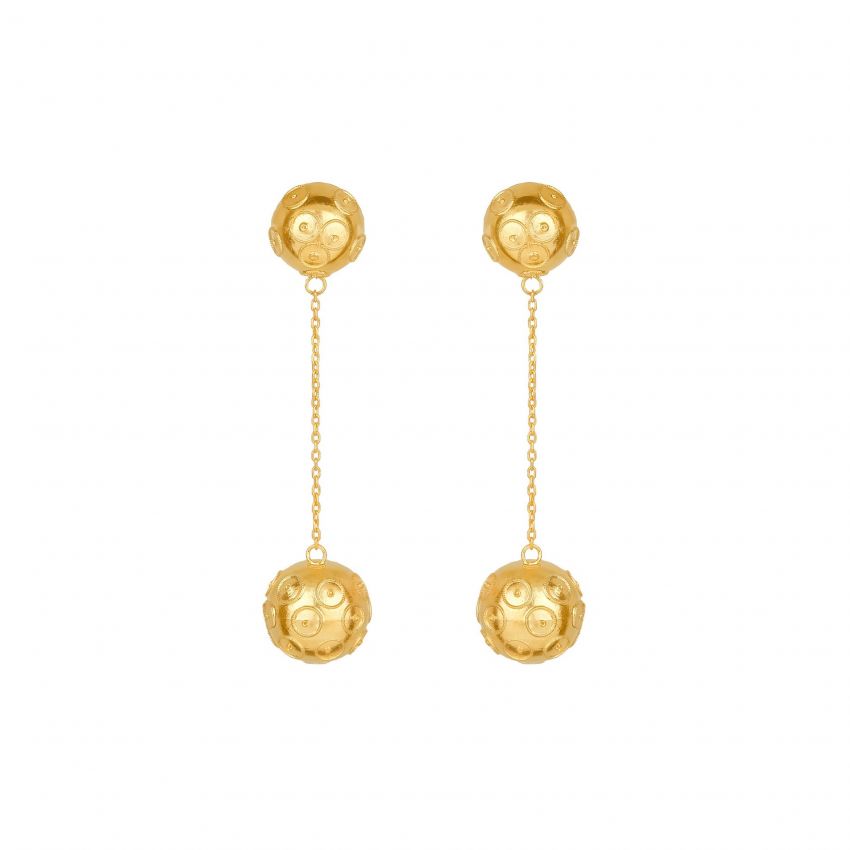Boucles d'Oreilles Deux Contas de Viana en Argent Plaqué Or 