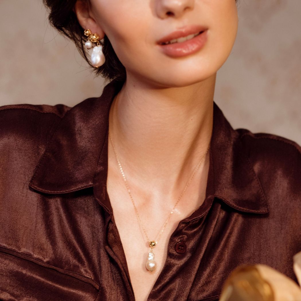 Collier Viana's Conta en Or 19,2 Carats avec Perle Baroque