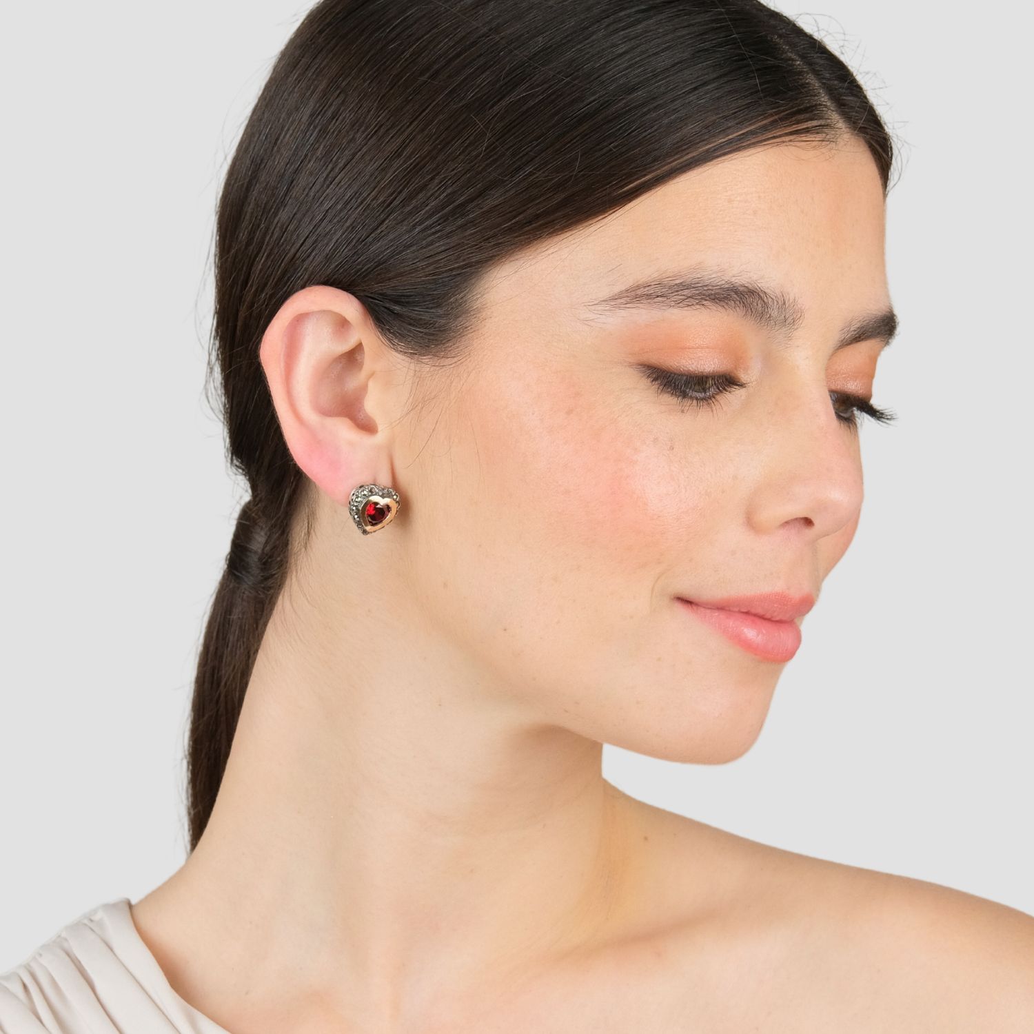 Brincos Vintage Vermelho em Prata e Ouro 