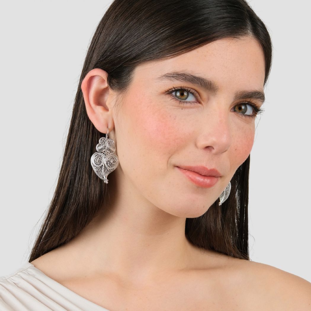 Pendientes Corazón de Viana 4,5cm de Plata 