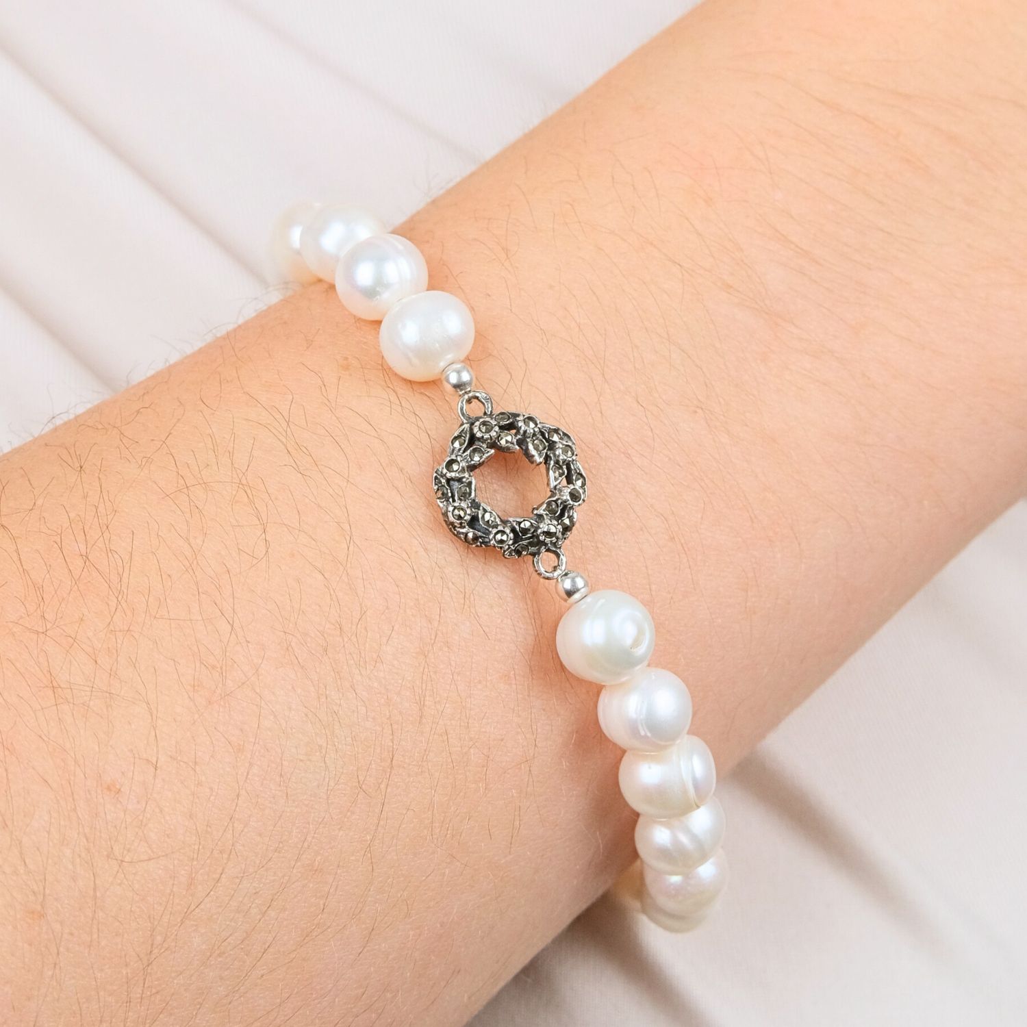 Bracelet Couronne Marcassites en Argent Bracelet Couronne Marcassites en Argent