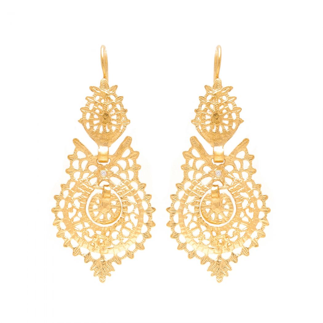 Pendientes Reina de Oro 19,2Kt y Diamantes 