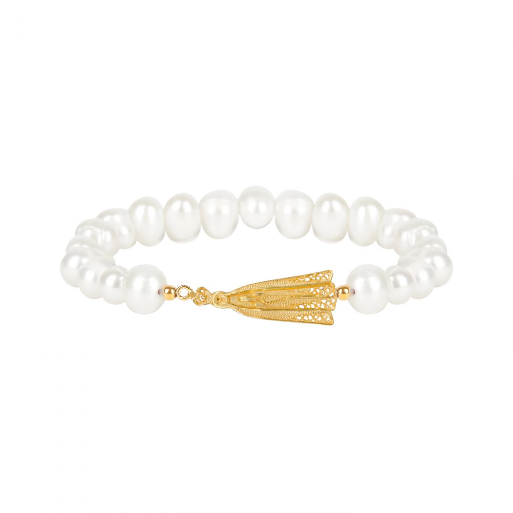 Bracelet Our Lady of Fátima in Gold Plated Silver with Pearls 