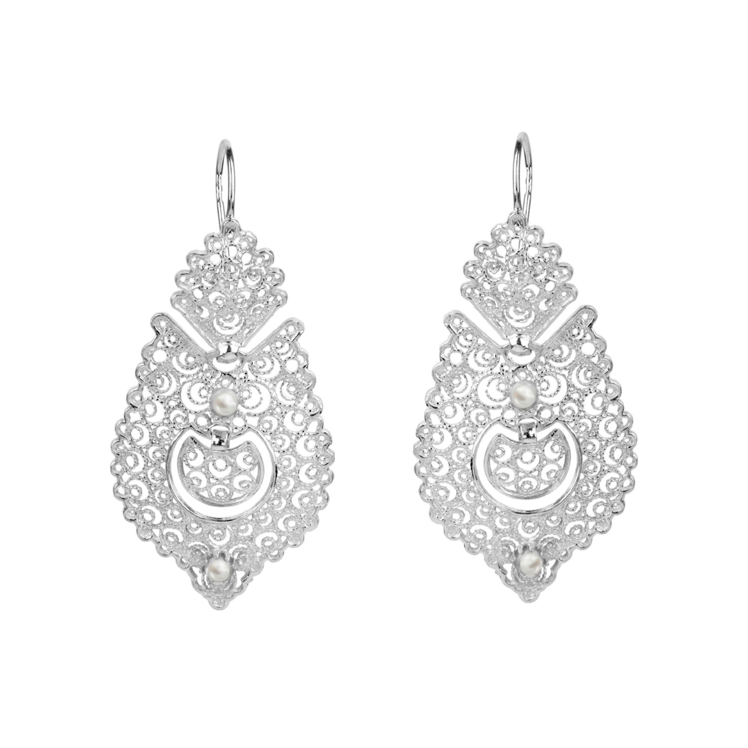 Queen Earrings Filigree in Silver with Pearls Queen Earrings Filigree in Silver with Pearls