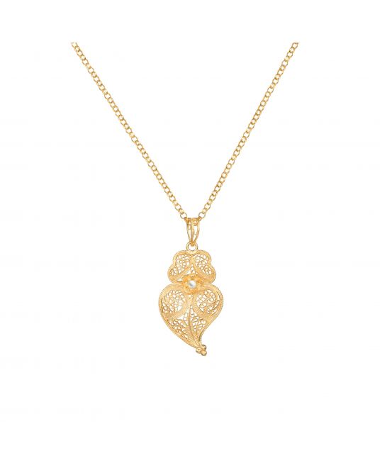 Necklace Heart of Viana 3,5cm in Gold Plated Silver with Pearl 