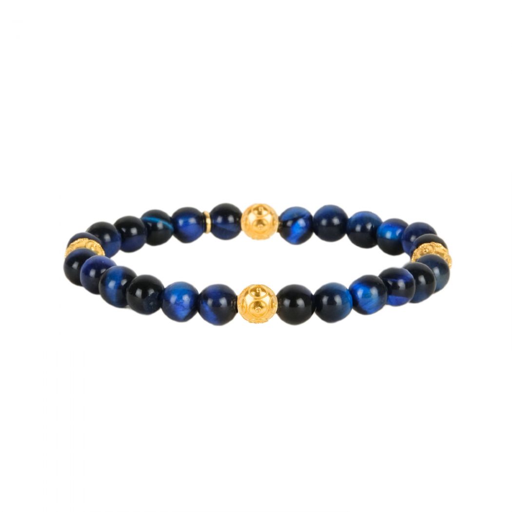 Bracelet Four Viana's Contas in Gold Plated Silver with Blue Agates 