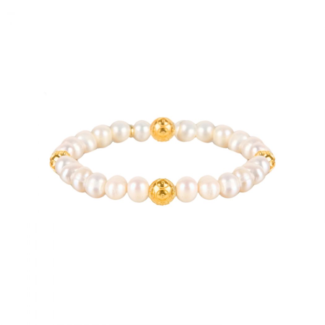 Pulsera Cuatro Contas de Viana de Plata Bañada en Oro con Perlas
