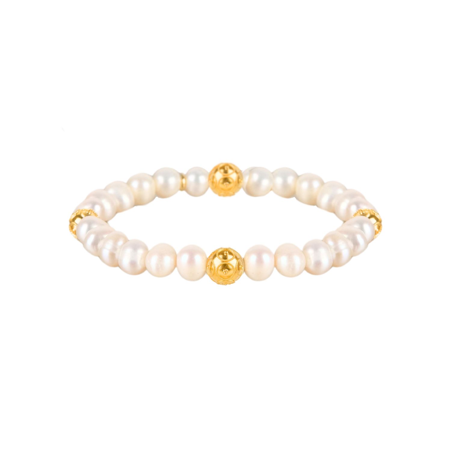 Pulsera Cuatro Contas de Viana de Plata Bañada en Oro con Perlas 