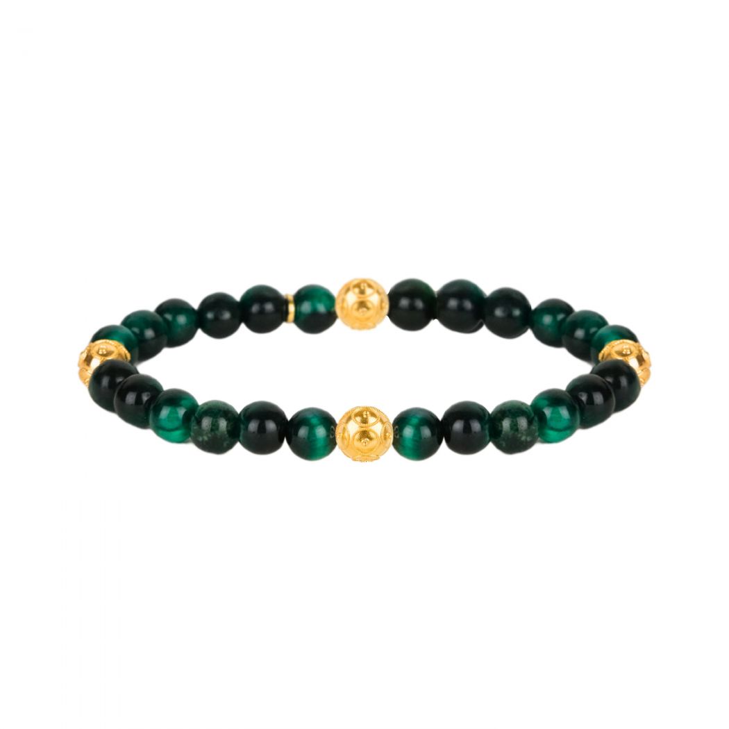 Bracelet Four Viana's Contas in Gold Plated Silver with Green Agates 