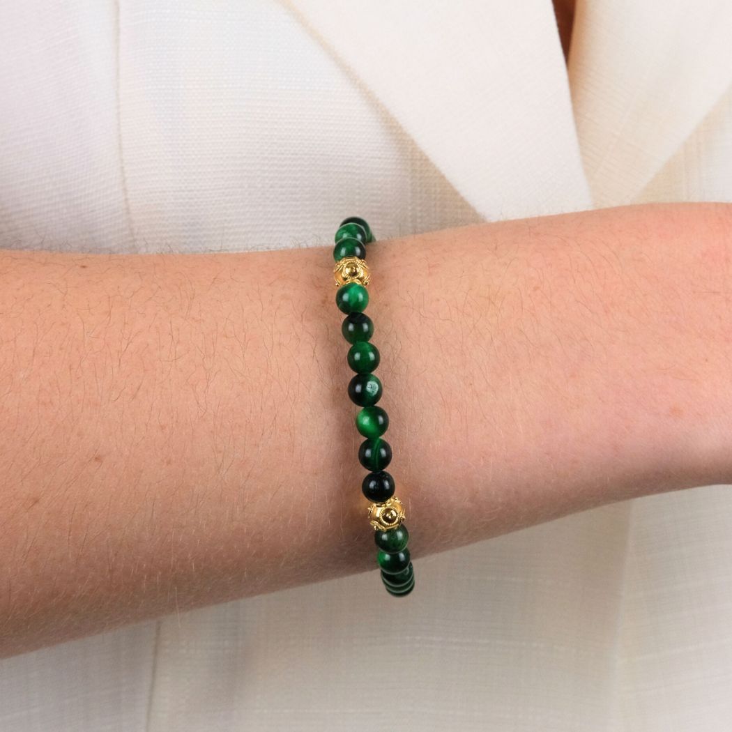 Bracelet Four Viana's Contas in Gold Plated Silver with Green Agates 