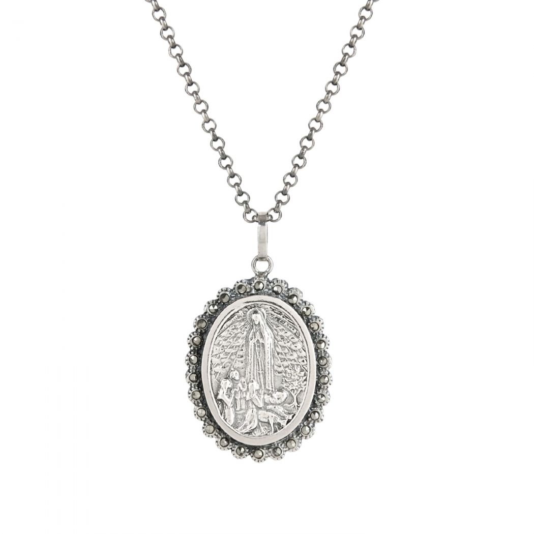 Necklace Our Lady of Fátima XL Marcasites in Silver 