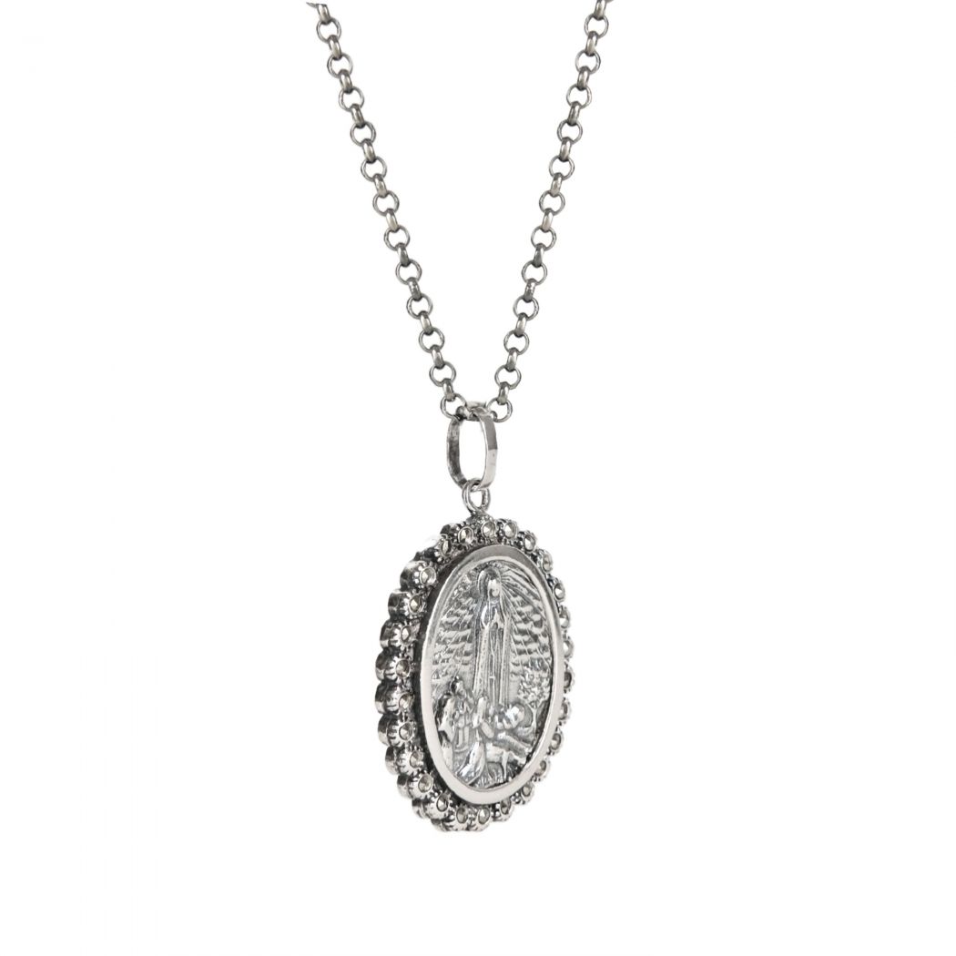 Necklace Our Lady of Fátima XL Marcasites in Silver 