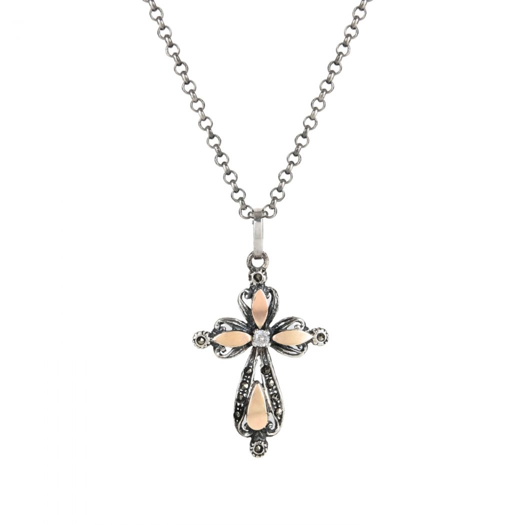 Necklace Cross Marcasites in Silver and Gold 