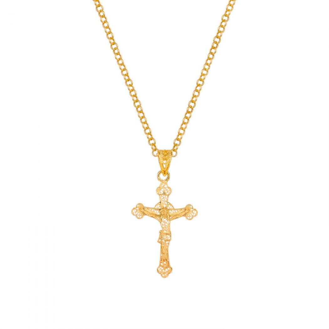 Necklace Crucifix Filigree in Gold Plated Silver 
