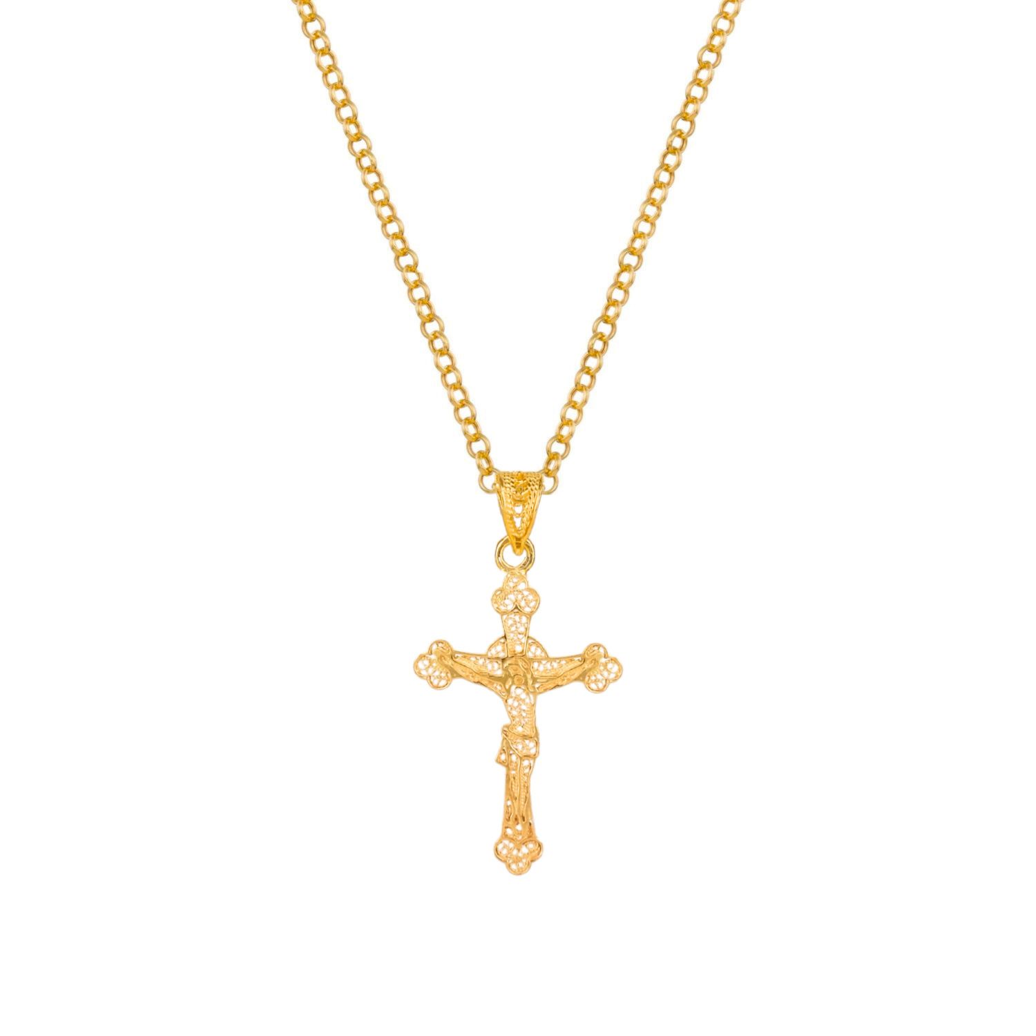 Necklace Crucifix Filigree in Gold Plated Silver Necklace Crucifix Filigree in Gold Plated Silver