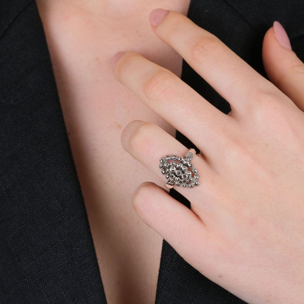 Ring Pinecone Oval Marcasites in Silver 