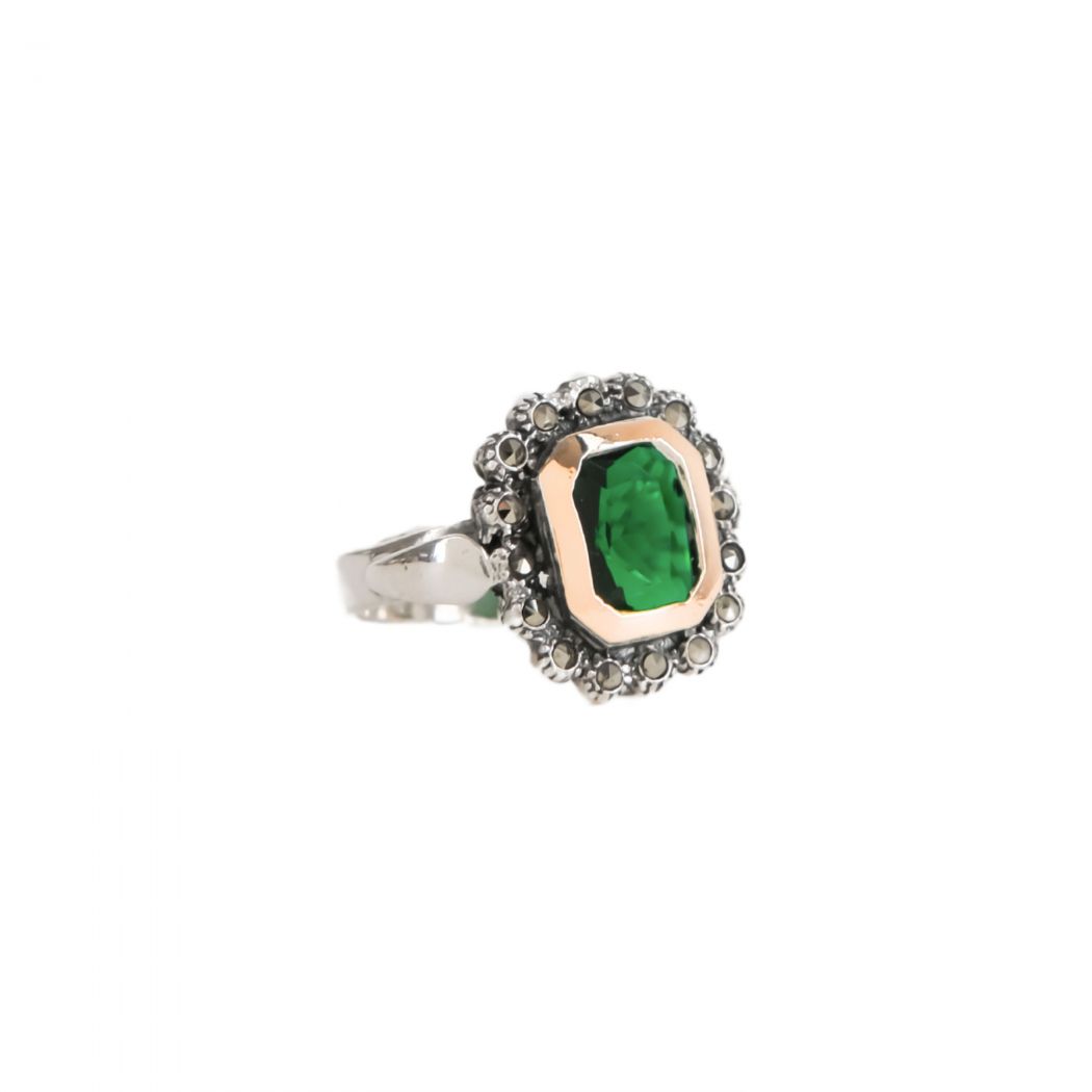 Ring Green Marcasites XL in Silver and Gold 