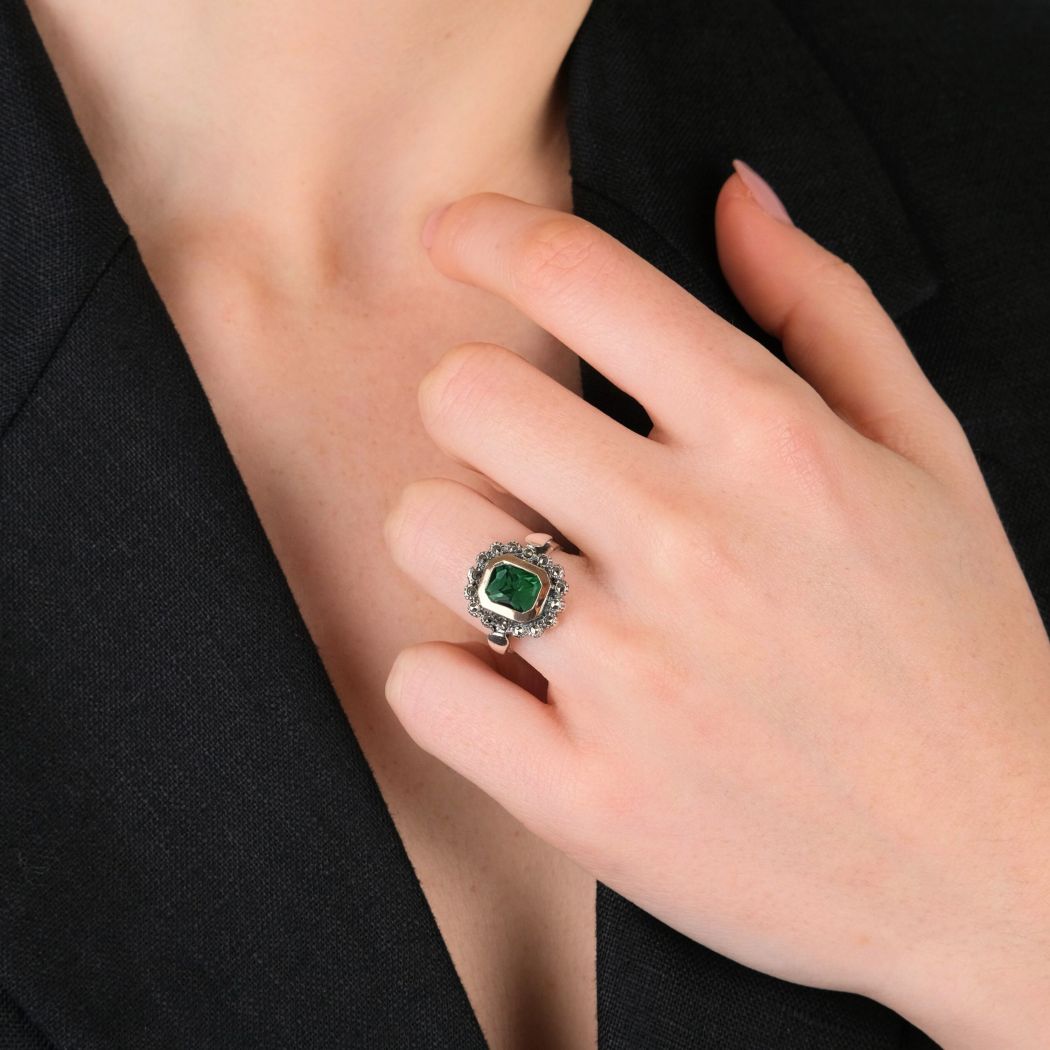 Ring Green Marcasites XL in Silver and Gold 