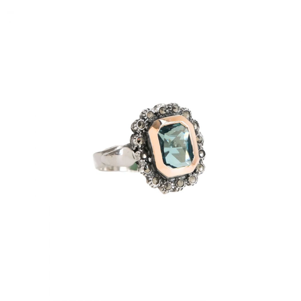 Ring Blue Marcasites XL in Silver and Gold 