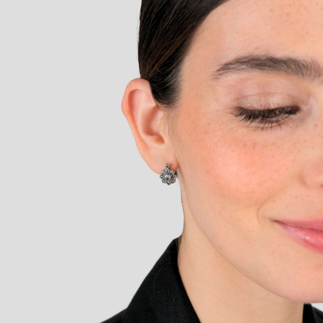 Earrings Rosette with Marcasites in Silver 