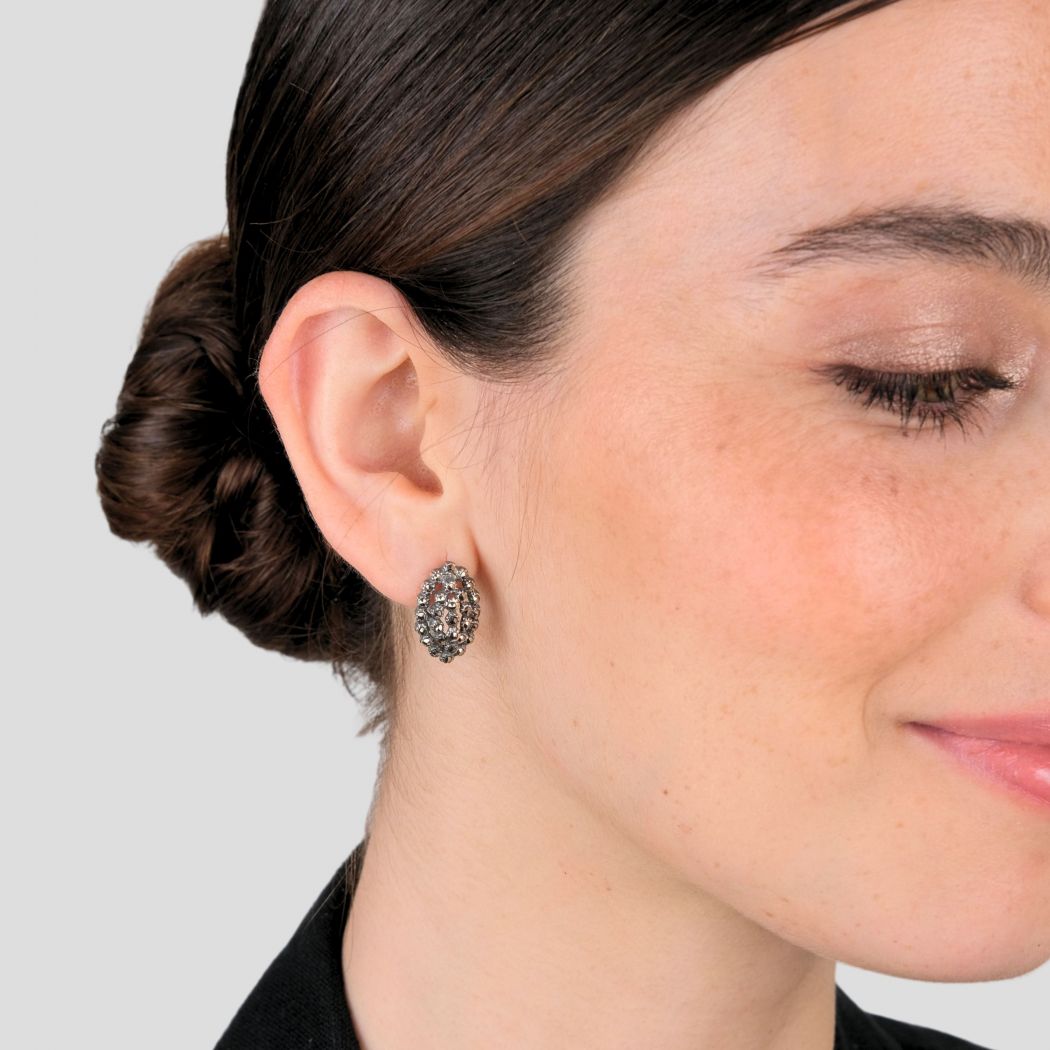 Earrings Pinecone Oval with Marcasites in Silver 