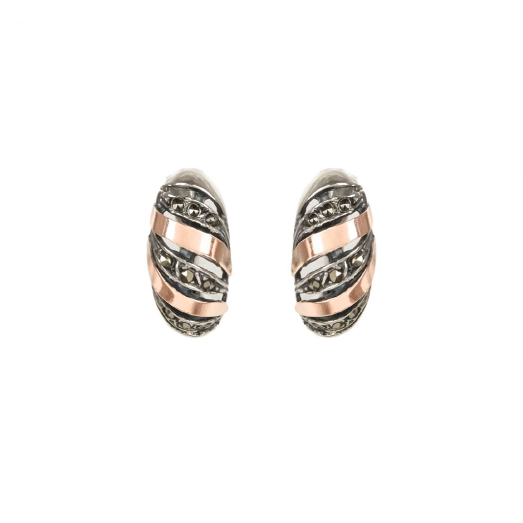 Earrings Croissant Marcasites in Silver and Gold 