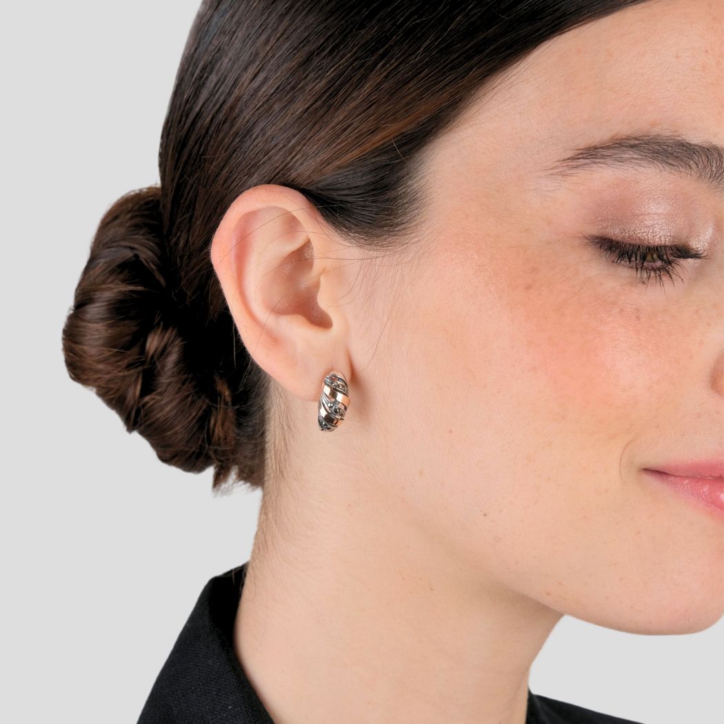 Earrings Croissant Marcasites in Silver and Gold 