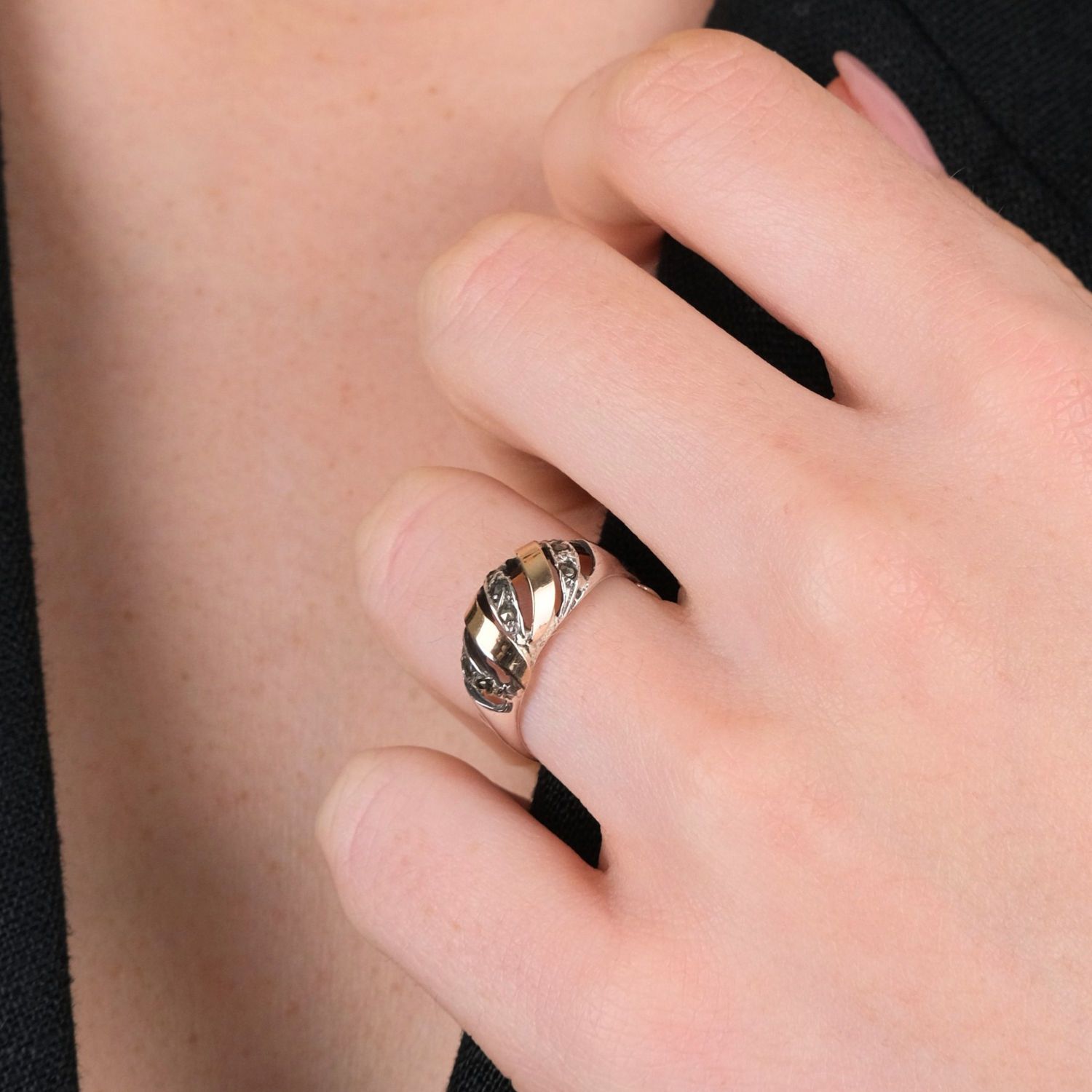 Ring Croissant Marcasites in Silver and Gold Ring Croissant Marcasites in Silver and Gold