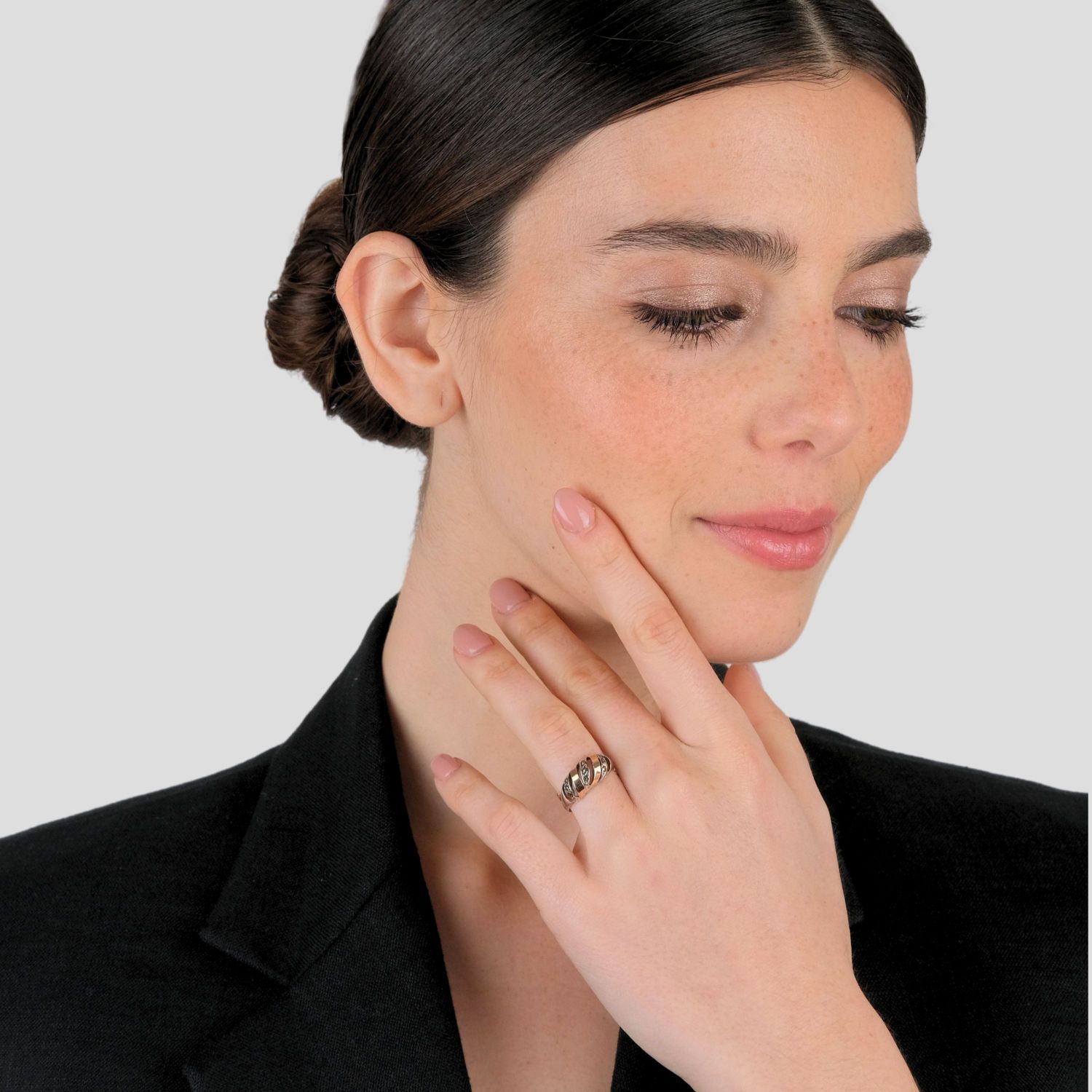 Ring Croissant Marcasites in Silver and Gold Ring Croissant Marcasites in Silver and Gold