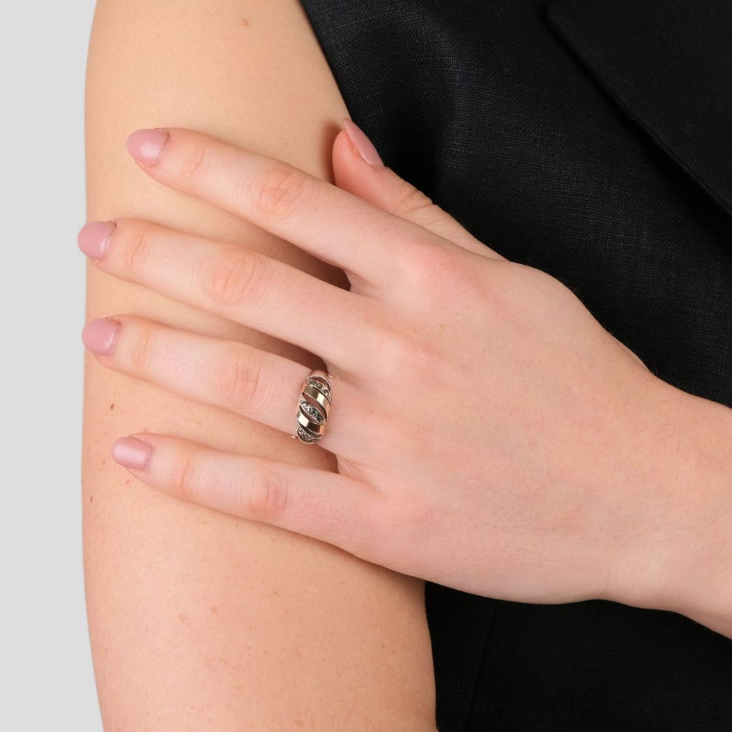 Ring Croissant Marcasites in Silver and Gold 