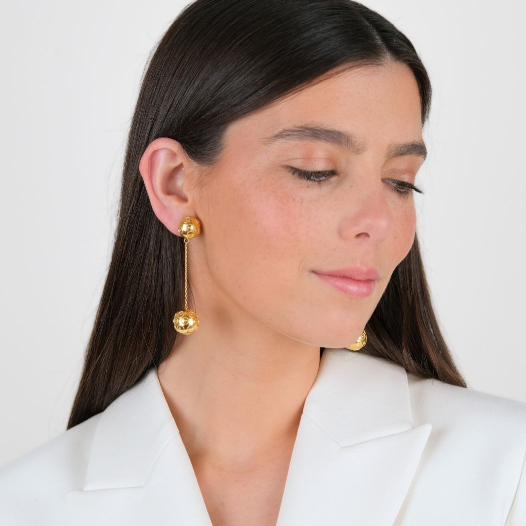 Earrings Two Viana’s Conta in Gold Plated Silver 