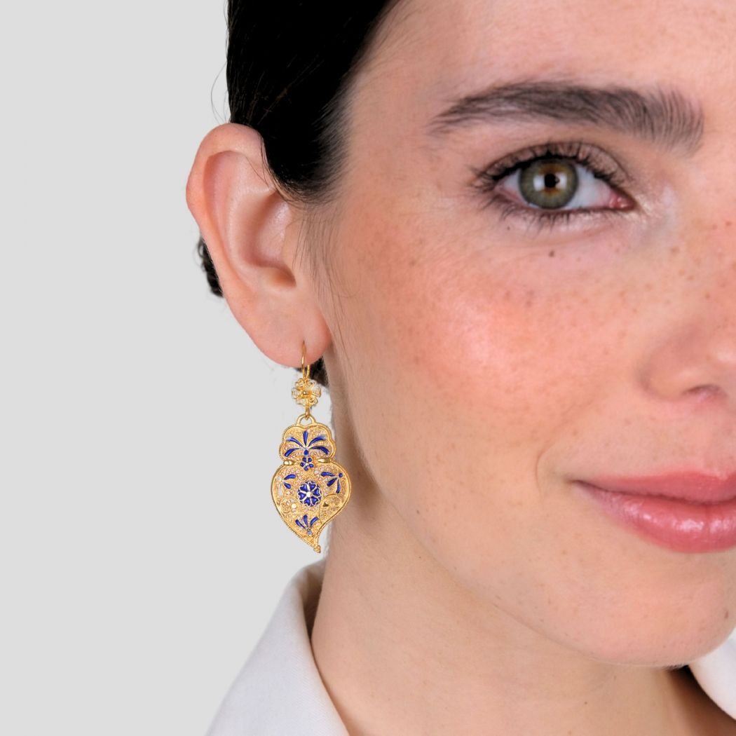 Earrings Heart of Viana Royal Blue in Gold Plated Silver 
